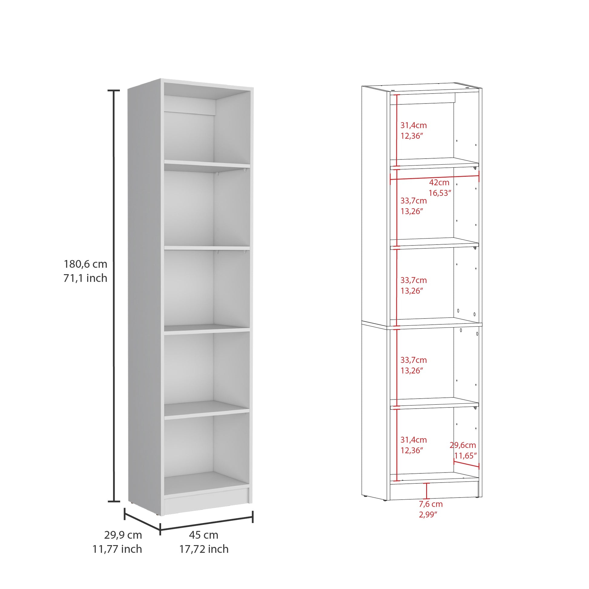 Trues 3 Piece Living Room Set With 3 Bookcases, White White Particle Board Engineered Wood