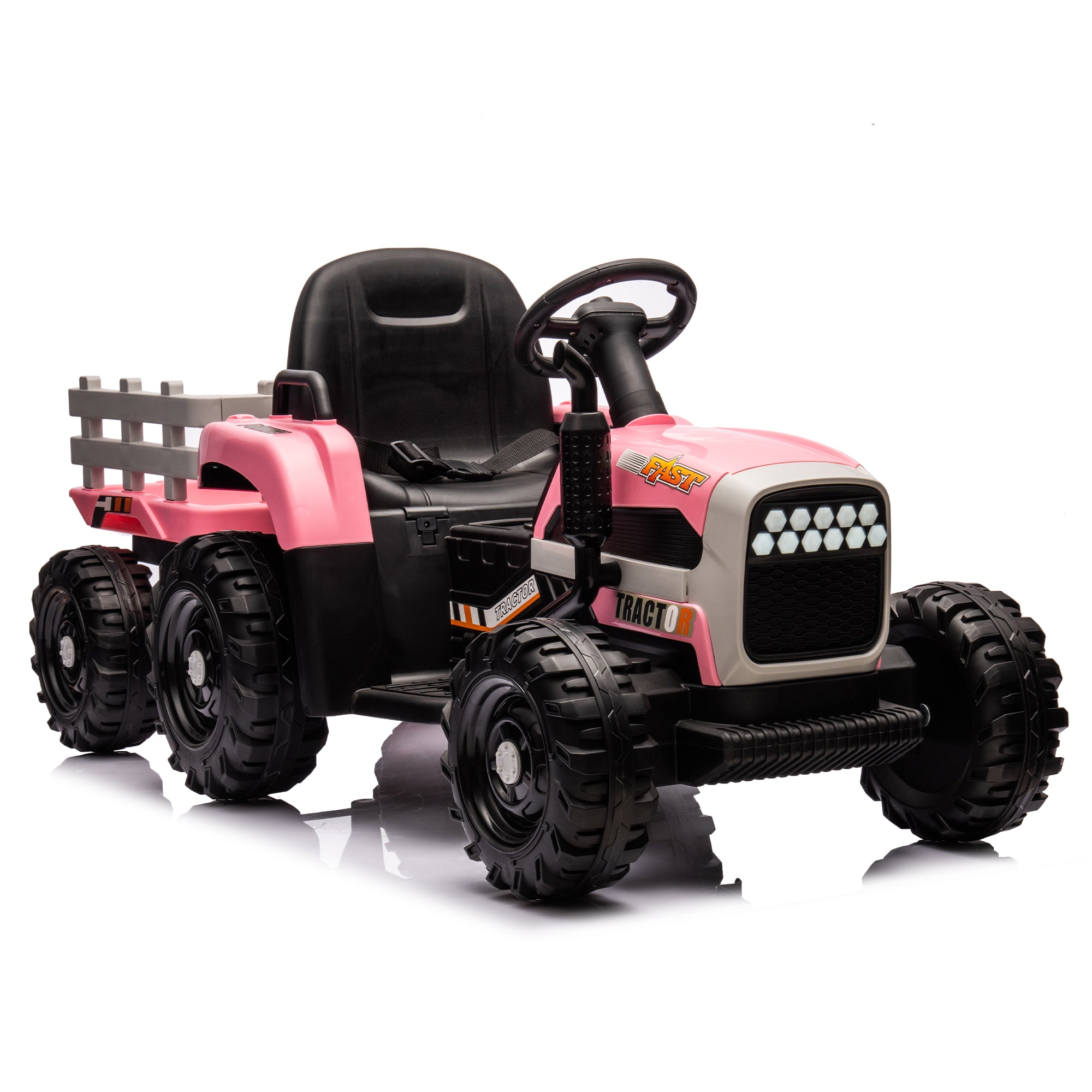 Ride On Tractor With Trailer,24V Battery Powered Electric Tractor Toy, 200W*2Motor 1.86 4.97Mph Remote Control,Electric Car For Kids,Three Speed Adjustable,Usb,Mp3 ,Bluetooth,Led Light, Safety Belt