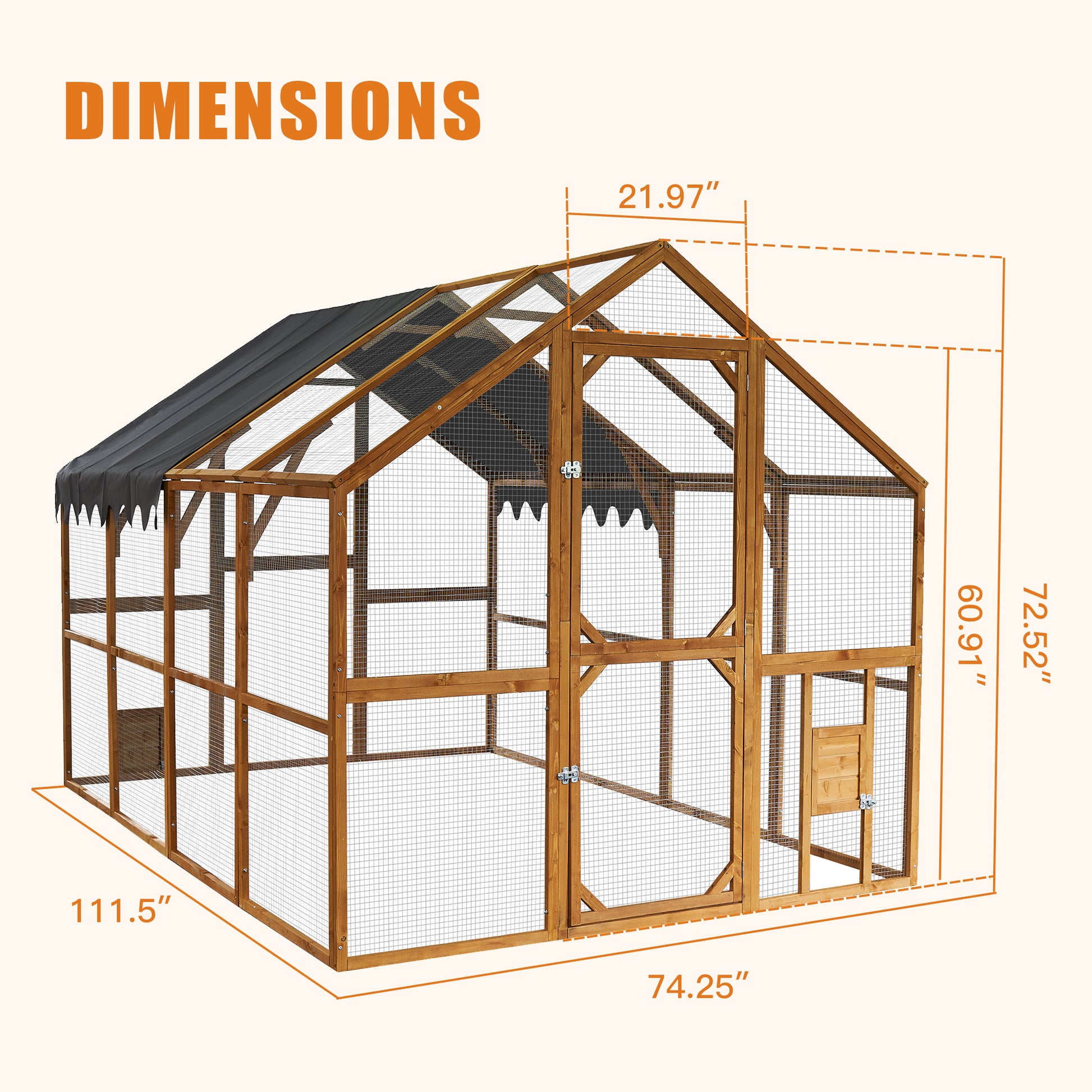 Outdoor Chicken Coop Enclosures 110" Large Kitten Playpen,Upgrade Waterproof Cover Brown Metal & Wood