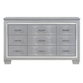 Modern Glam Silver Finish 1Pc Nine Drawers Dresser Faux Alligator Textured Drawers Fronts Faux Crystals Wooden Bedroom Furniture Silver Bedroom Contemporary,Glam,Modern Wood