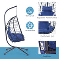 Egg Chair With Stand Indoor Outdoor Swing Chair Patio Wicker Hanging Egg Chair Hanging Basket Chair Hammock Chair With Stand For Bedroom Living Room Balcony Yes Complete Patio Set Navy Blue Water