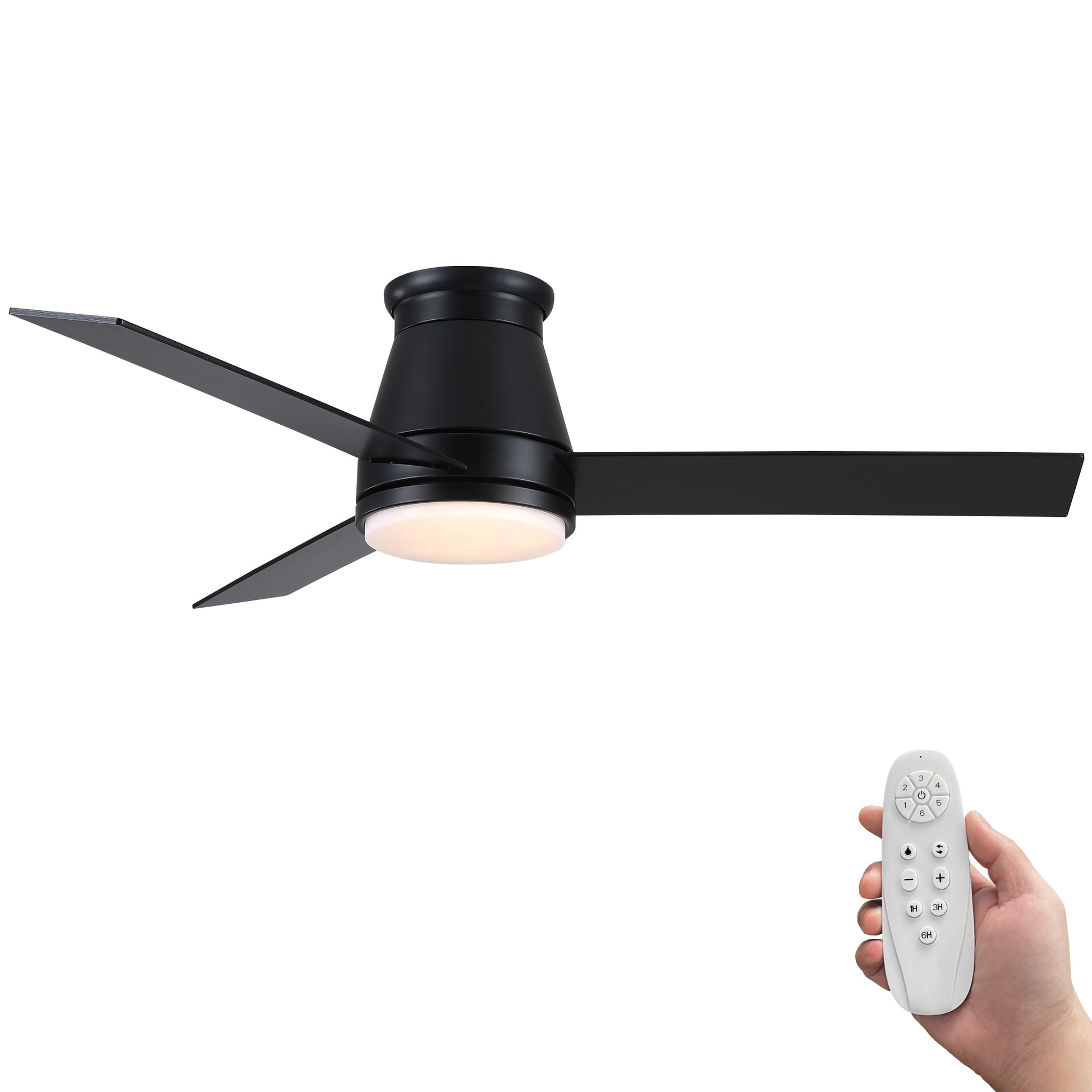 48" Black Lowe Profile Ceiling Fan With Light Black Plywood