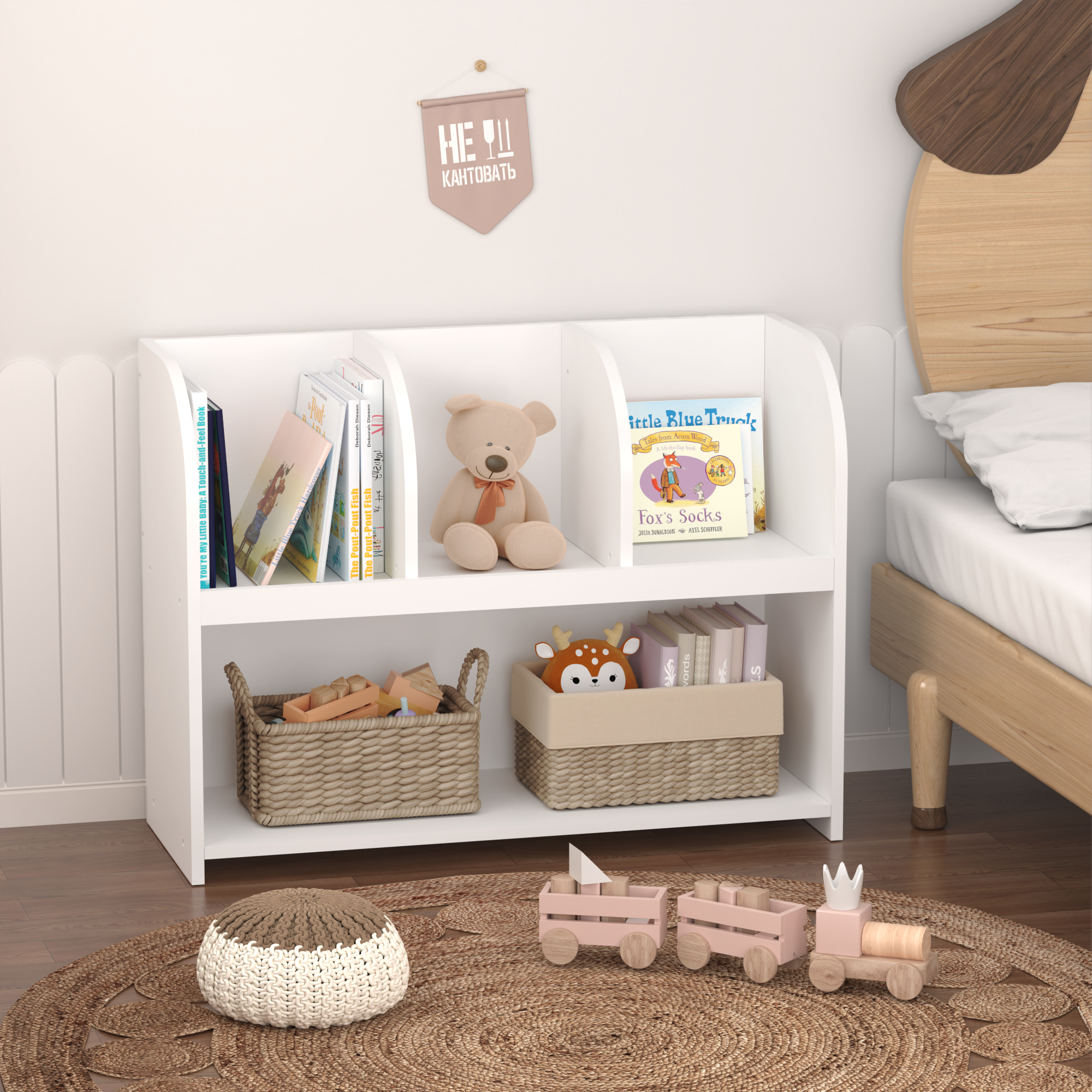 Kids Bookcase with 4 Compartments, Storage Book