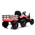 Ride On Tractor With Trailer,12V Battery Powered Electric Tractor Toy W Remote Control,Electric Car For Kids,Three Speed Adjustable,Power Display, Usb,Mp3 ,Bluetooth,Led Light,Two Point Safety Belt Pink Plastic