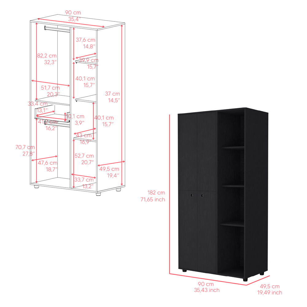 Armoire Boise, Bedroom, Black Black Particle Board Engineered Wood