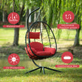 Egg Chair With Stand Indoor Outdoor Swing Chair Patio Wicker Hanging Egg Chair Hanging Basket Chair Hammock Chair With Stand For Bedroom Living Room Balcony Yes Sectional Red Water Resistant Frame Water Resistant Cushion Garden & Outdoor American Design