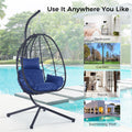 Egg Chair With Stand Indoor Outdoor Swing Chair Patio Wicker Hanging Egg Chair Hanging Basket Chair Hammock Chair With Stand For Bedroom Living Room Balcony Yes Complete Patio Set Navy Blue Water