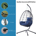 Egg Chair With Stand Indoor Outdoor Swing Chair Patio Wicker Hanging Egg Chair Hanging Basket Chair Hammock Chair With Stand For Bedroom Living Room Balcony Yes Complete Patio Set Navy Blue Water