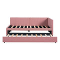 Upholstered Daybed With Trundle Twin Size Sofa Bed Frame No Box Spring Needed, Linen Fabric Pink Pink Linen