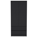 Lewes 2 Piece Bedroom Set, Dresser Armoire, Black Black Particle Board Engineered Wood