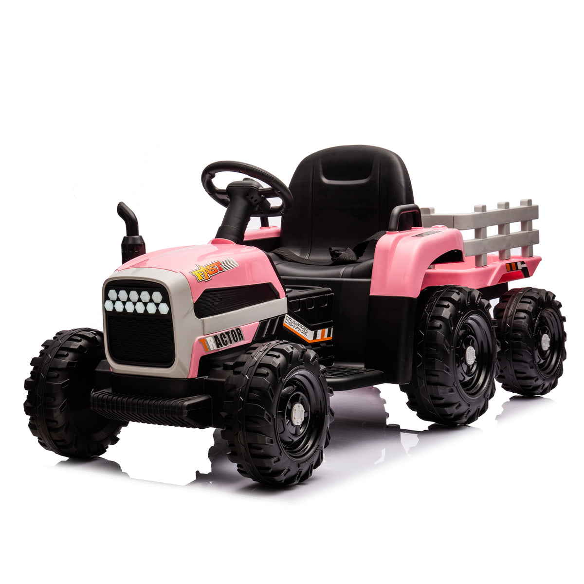 Ride On Tractor With Trailer,12V Battery Powered Electric Tractor Toy W Remote Control,Electric Car For Kids,Three Speed Adjustable,Power Display, Usb,Mp3 ,Bluetooth,Led Light,Two Point Safety Belt Pink Plastic