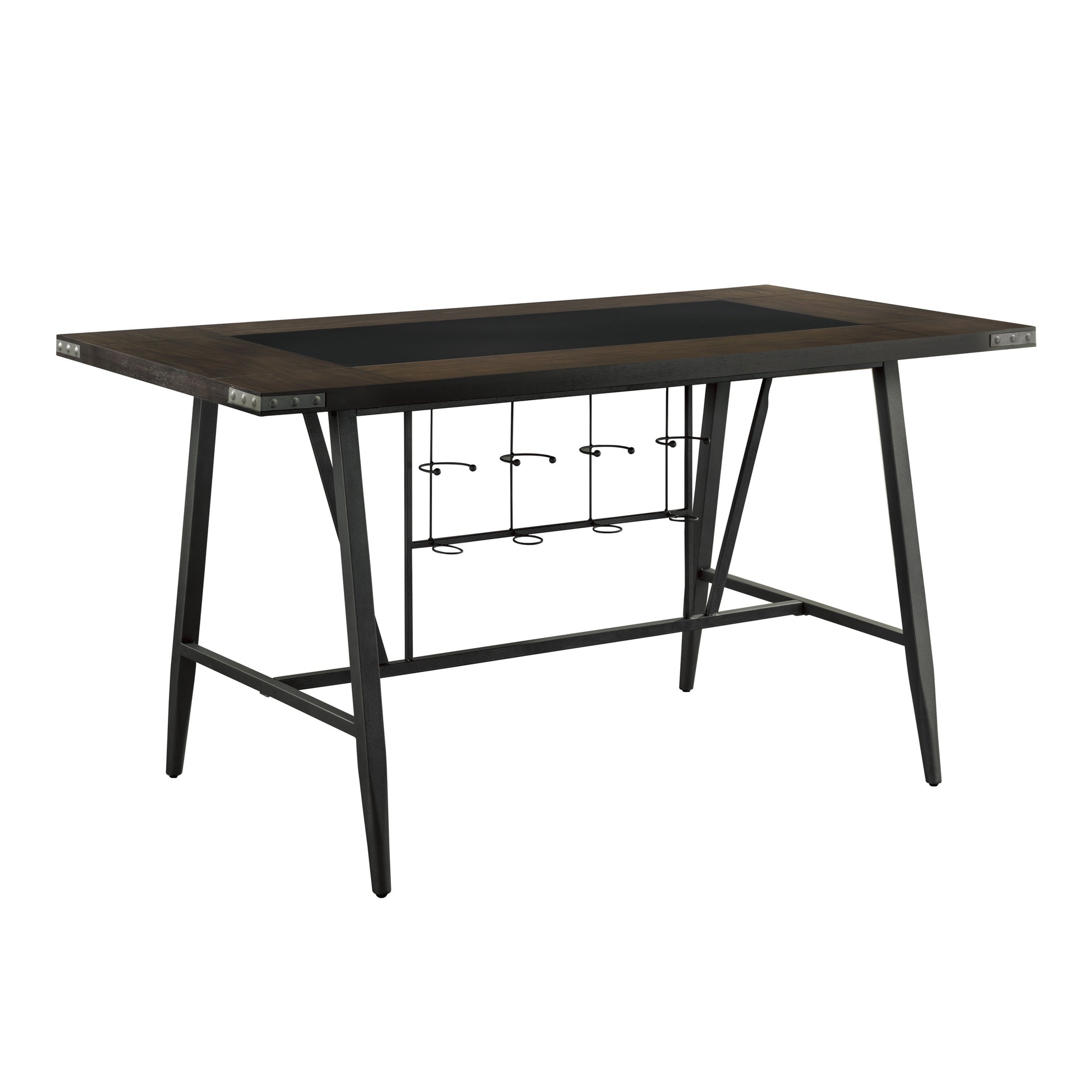 1Pc Counter Height Dining Table W Glass Insert Top Wine Rack Base Casual Dining Furniture Brown Wood Gray Metal Finish Brown Gray Dining Room Casual,Contemporary Rectangular Kitchen & Dining Tables Metal & Wood