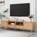 Rattan Tv Stand For Tvs Up To 85'', Modern Farmhouse Media Console, Entertainment Center With Solid Wood Legs, Tv Cabinet For Living Room,Home Theatre Wood Primary Living Space 70 79 Inches 70 79