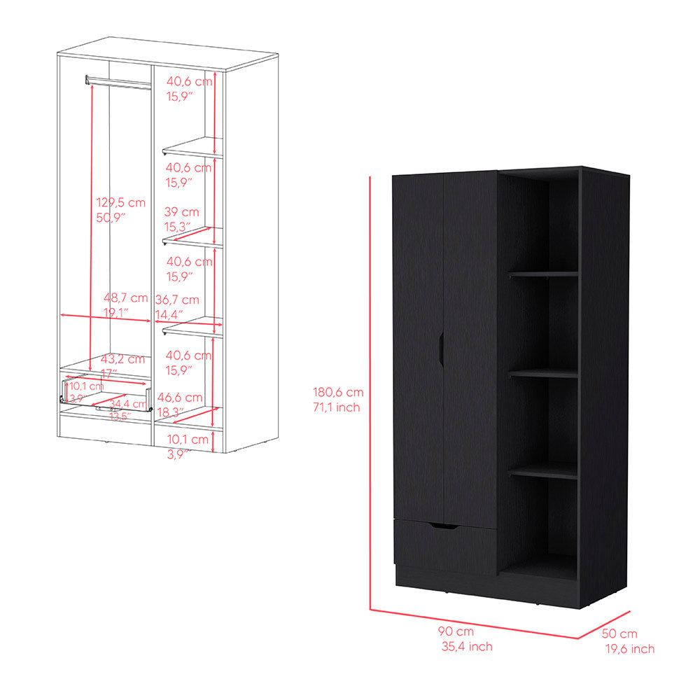 Armoire Dover, Bedroom, Black Black Particle Board Engineered Wood