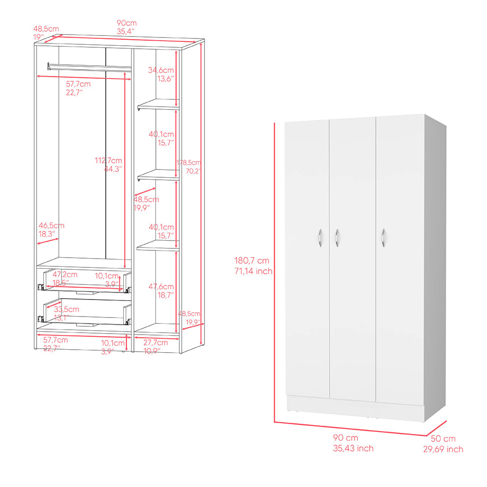 Wardrobe Erie, Bedroom, White White Particle Board Engineered Wood