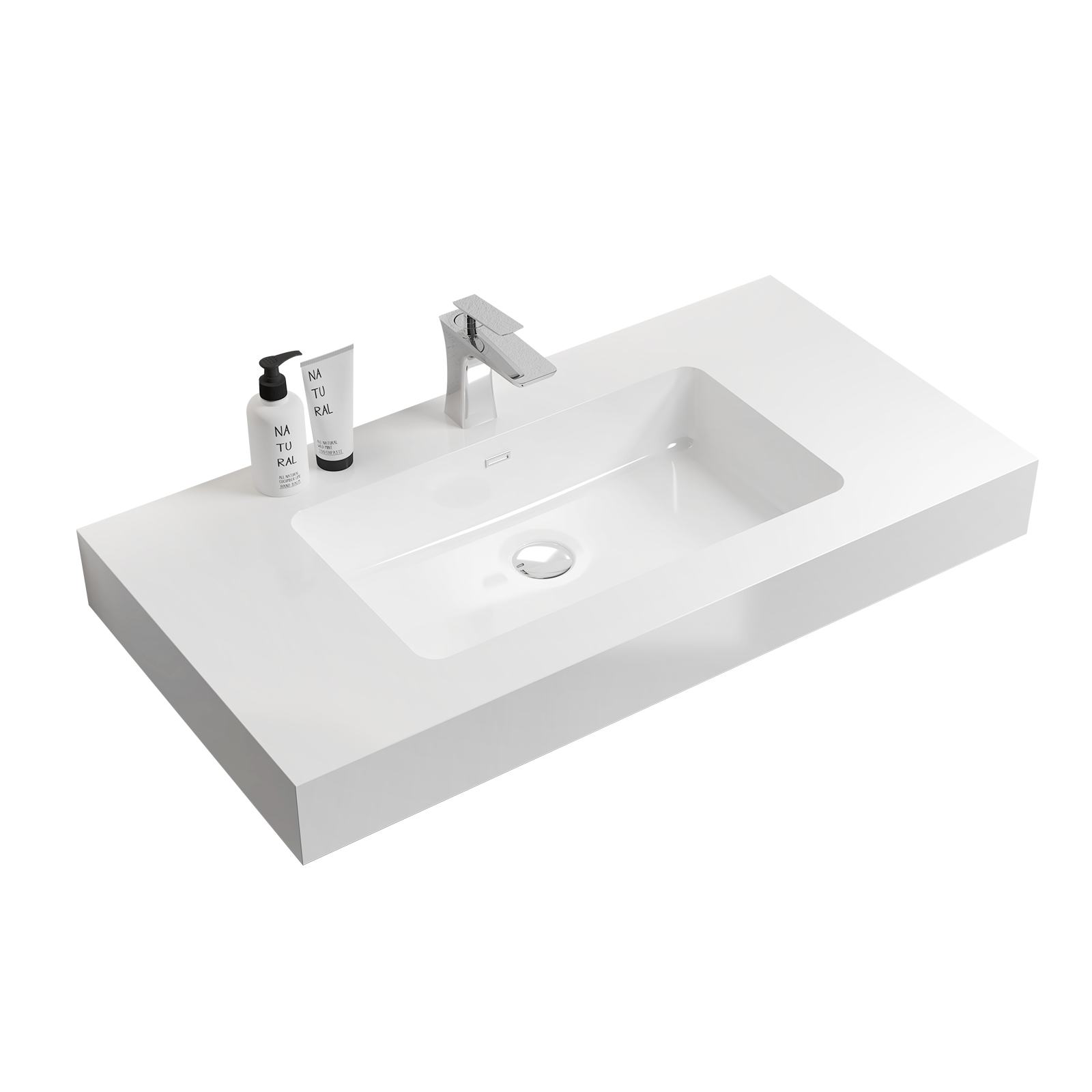 Bb02 36 101, Integrated Solid Surface Basin Without Drain And Faucet, Glossy White Color White Solid Surface