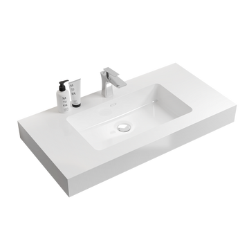 Bb02 36 101, Integrated Solid Surface Basin Without Drain And Faucet, Glossy White Color White Solid Surface