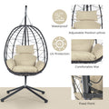 Egg Chair With Stand Indoor Outdoor Swing Chair Patio Wicker Hanging Egg Chair Hanging Basket Chair Hammock Chair With Stand For Bedroom Living Room Balcony Yes Sectional Beige Rust Resistant Frame Water Resistant Cushion Garden & Outdoor American Design