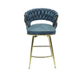 Bar Chair Suede Woven Bar Stool Set Of 2,Golden Legs Barstools No Adjustable Kitchen Island Chairs,360 Swivel Bar Stools Upholstered Bar Chair Counter Stool Arm Chairs With Back Footrest, Blue Metal Blue Kitchen Dining Chairs Foam Technical Leather