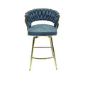 Bar Chair Suede Woven Bar Stool Set Of 4,Golden Legs Barstools No Adjustable Kitchen Island Chairs,360 Swivel Bar Stools Upholstered Bar Chair Counter Stool Arm Chairs With Back Footrest, Blue Metal Blue Kitchen Dining Chairs Foam Technical Leather