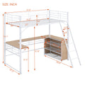 Twin Size Metal Loft Bed With 3 Layers Of Shelves And L Shaped Desk, White White Metal