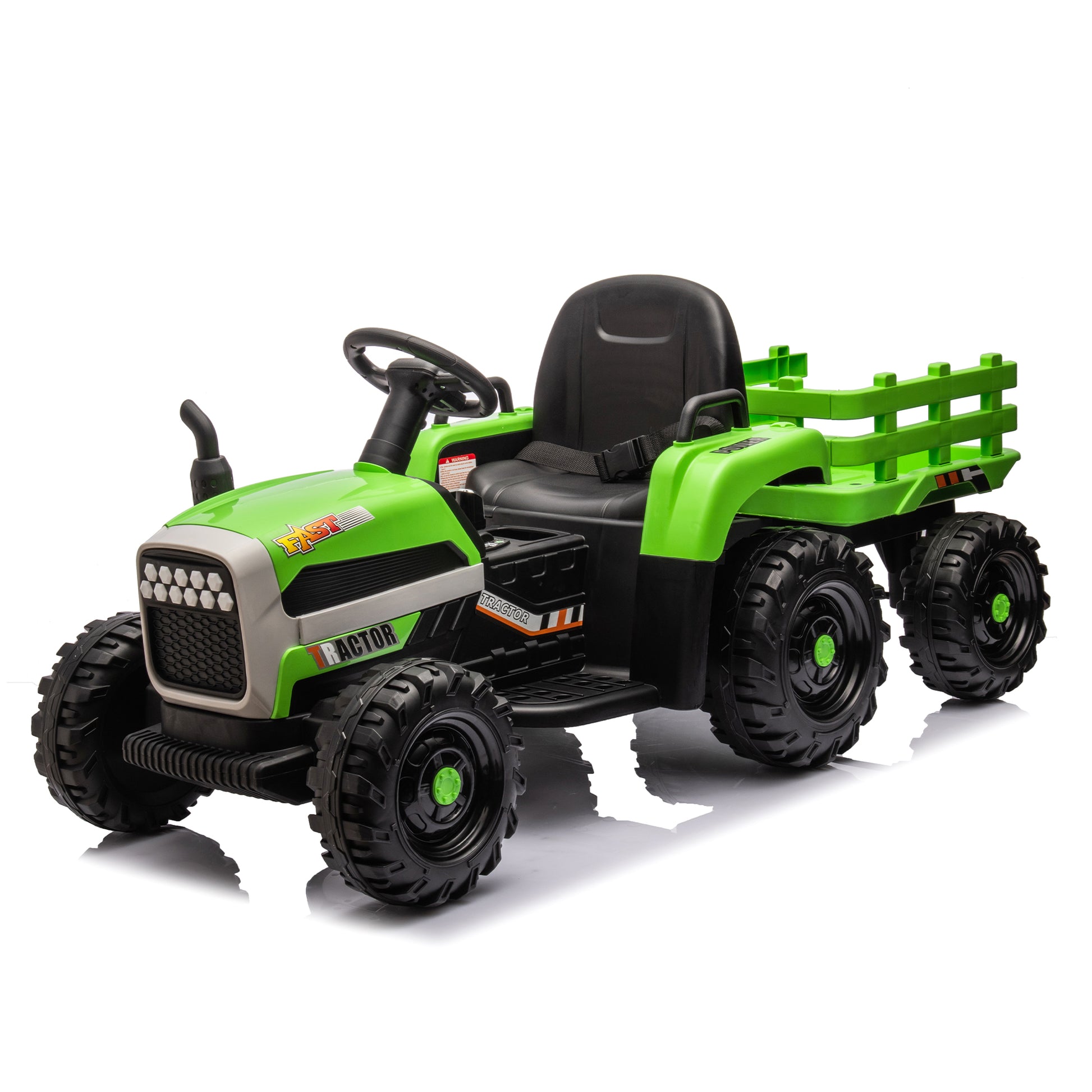 Ride On Tractor2.0 With Trailer,24V Battery Powered Electric Tractor Toy, 200W*2Motor 1.86 4.97Mph Remote Control,Electric Car For Kids,Three Speed Adjustable,Usb,Mp3 ,Bluetooth,Led Light, Safety Belt Green Plastic