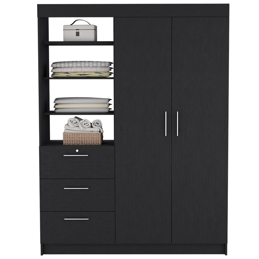 Armoire Rumanu, Bedroom, Black Black Particle Board Engineered Wood