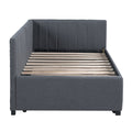 Upholstered Daybed With Trundle Twin Size Sofa Bed Frame No Box Spring Needed, Linen Fabric Gray Gray Linen