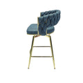 Bar Chair Suede Woven Bar Stool Set Of 2,Golden Legs Barstools No Adjustable Kitchen Island Chairs,360 Swivel Bar Stools Upholstered Bar Chair Counter Stool Arm Chairs With Back Footrest, Blue Metal Blue Kitchen Dining Chairs Foam Technical Leather