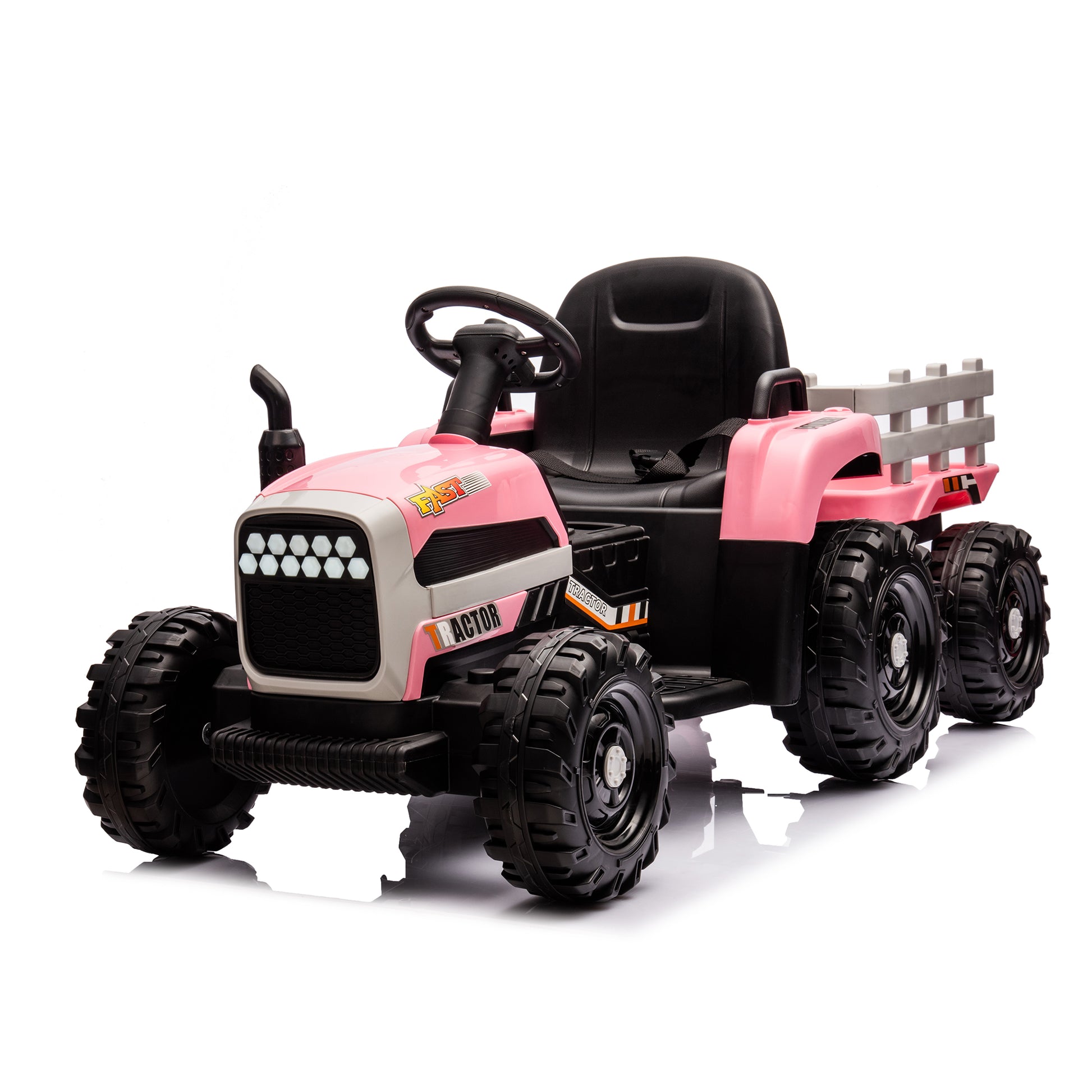 Ride On Tractor With Trailer,24V Battery Powered Electric Tractor Toy, 200W*2Motor 1.86 4.97Mph Remote Control,Electric Car For Kids,Three Speed Adjustable,Usb,Mp3 ,Bluetooth,Led Light, Safety Belt