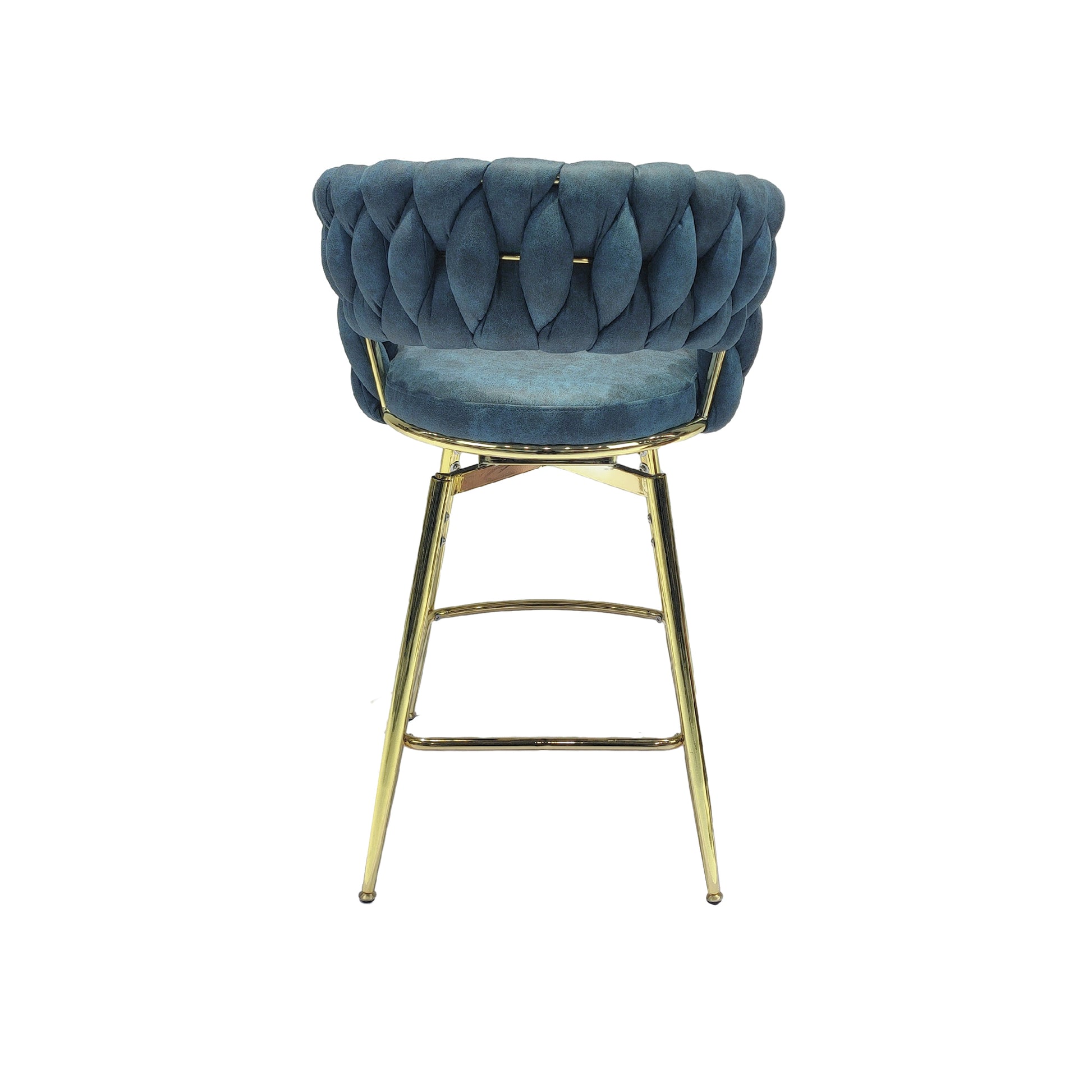 Bar Chair Suede Woven Bar Stool Set Of 2,Golden Legs Barstools No Adjustable Kitchen Island Chairs,360 Swivel Bar Stools Upholstered Bar Chair Counter Stool Arm Chairs With Back Footrest, Blue Metal Blue Kitchen Dining Chairs Foam Technical Leather