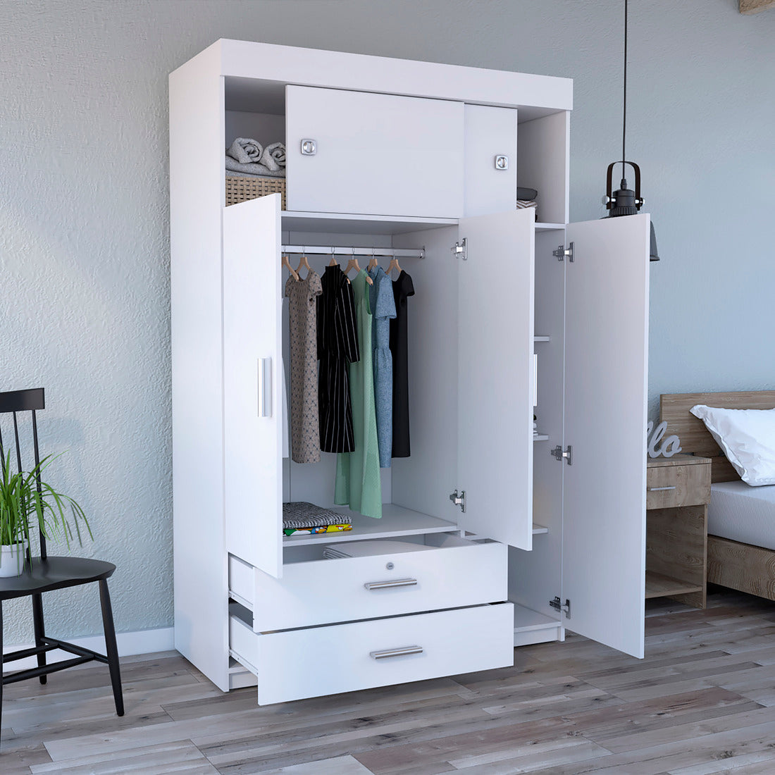 Armoire Chaplin, Bedroom, White White Particle Board Engineered Wood