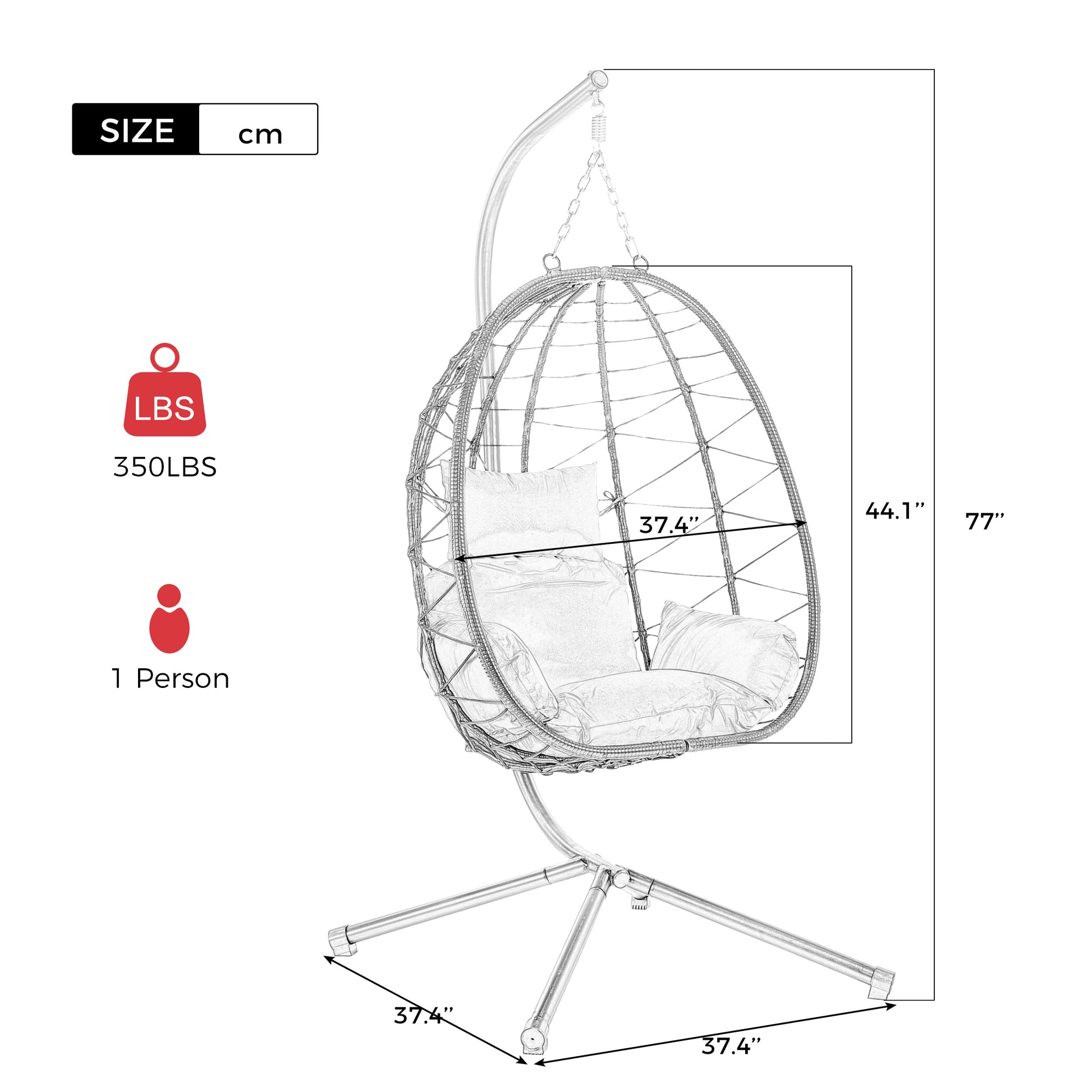 Egg Chair With Stand Indoor Outdoor Swing Chair Patio Wicker Hanging Egg Chair Hanging Basket Chair Hammock Chair With Stand For Bedroom Living Room Balcony Yes Sectional Red Water Resistant Frame Water Resistant Cushion Garden & Outdoor American Design