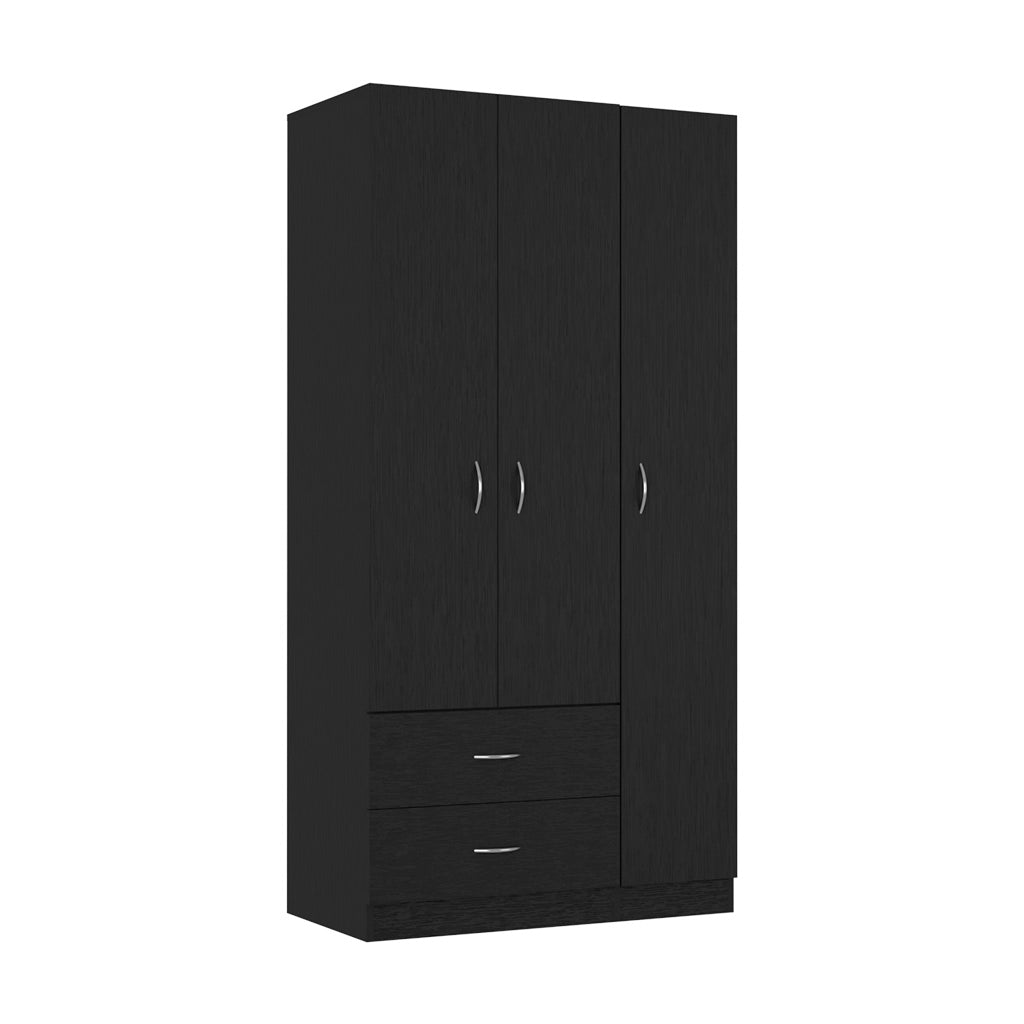 Three Door Armoire Clark, Bedroom, Black Black Particle Board Engineered Wood