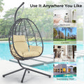 Egg Chair With Stand Indoor Outdoor Swing Chair Patio Wicker Hanging Egg Chair Hanging Basket Chair Hammock Chair With Stand For Bedroom Living Room Balcony Yes Sectional Beige Rust Resistant Frame Water Resistant Cushion Garden & Outdoor American Design