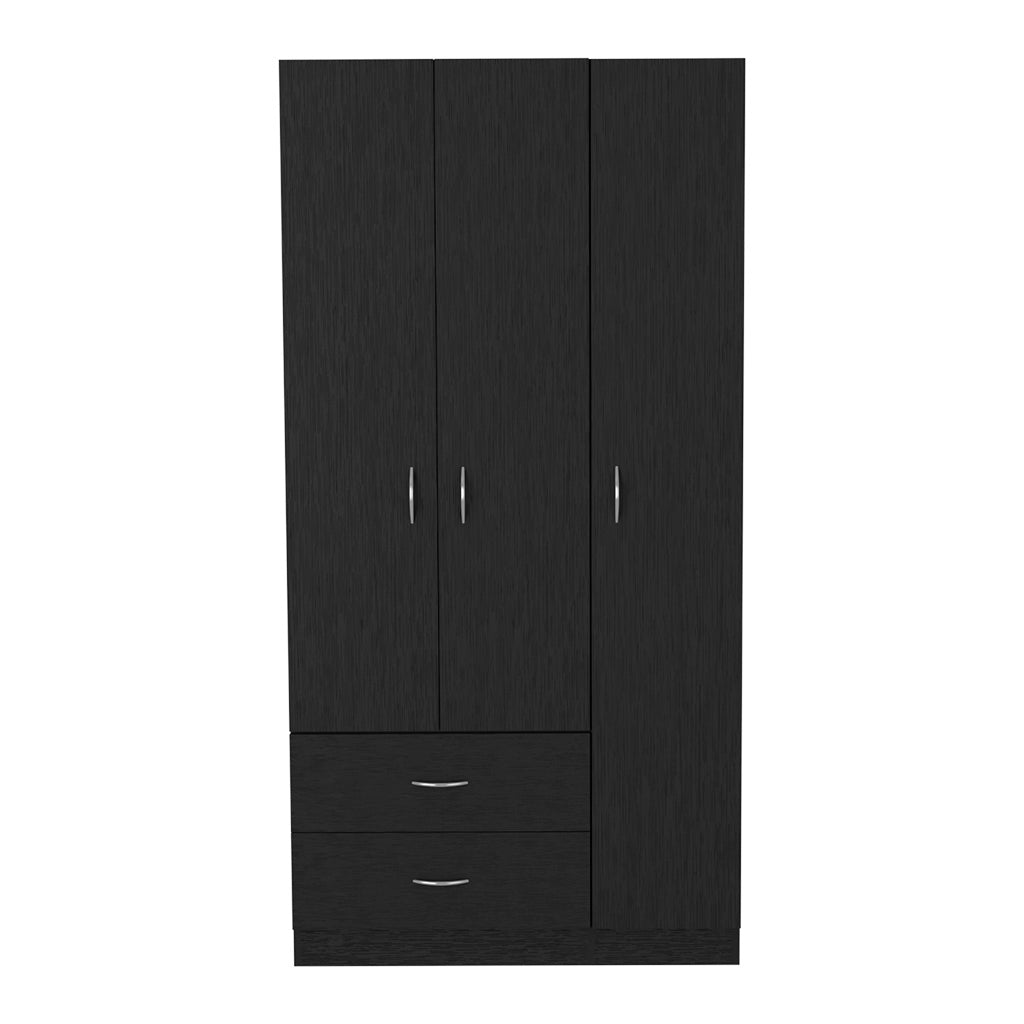 Three Door Armoire Clark, Bedroom, Black Black Particle Board Engineered Wood