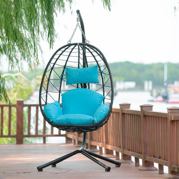 Egg Chair With Stand Indoor Outdoor Swing Chair Patio Wicker Hanging Egg Chair Hanging Basket Chair Hammock Chair With Stand For Bedroom Living Room Balcony Yes Sectional Light Blue Water Resistant