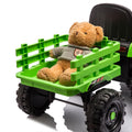 Ride On Tractor2.0 With Trailer,24V Battery Powered Electric Tractor Toy, 200W*2Motor 1.86 4.97Mph Remote Control,Electric Car For Kids,Three Speed Adjustable,Usb,Mp3 ,Bluetooth,Led Light, Safety Belt Green Plastic