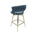 Bar Chair Suede Woven Bar Stool Set Of 2,Golden Legs Barstools No Adjustable Kitchen Island Chairs,360 Swivel Bar Stools Upholstered Bar Chair Counter Stool Arm Chairs With Back Footrest, Blue Metal Blue Kitchen Dining Chairs Foam Technical Leather