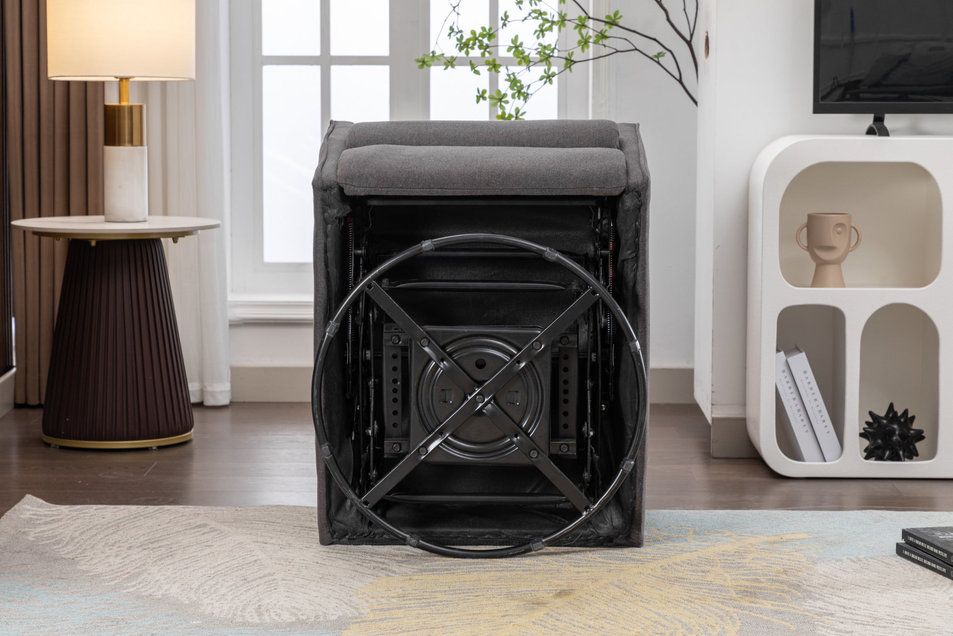 038 Cotton Linen Fabric Swivel Rocking Chair Glider Rocker Recliner Nursery Chair With Adjustable Back And Footrest For Living Room Indoor,Dark Gray Dark Gray Cotton Manual Handle Metal Primary Living Space Soft Tufted Back Modern Foam Linen