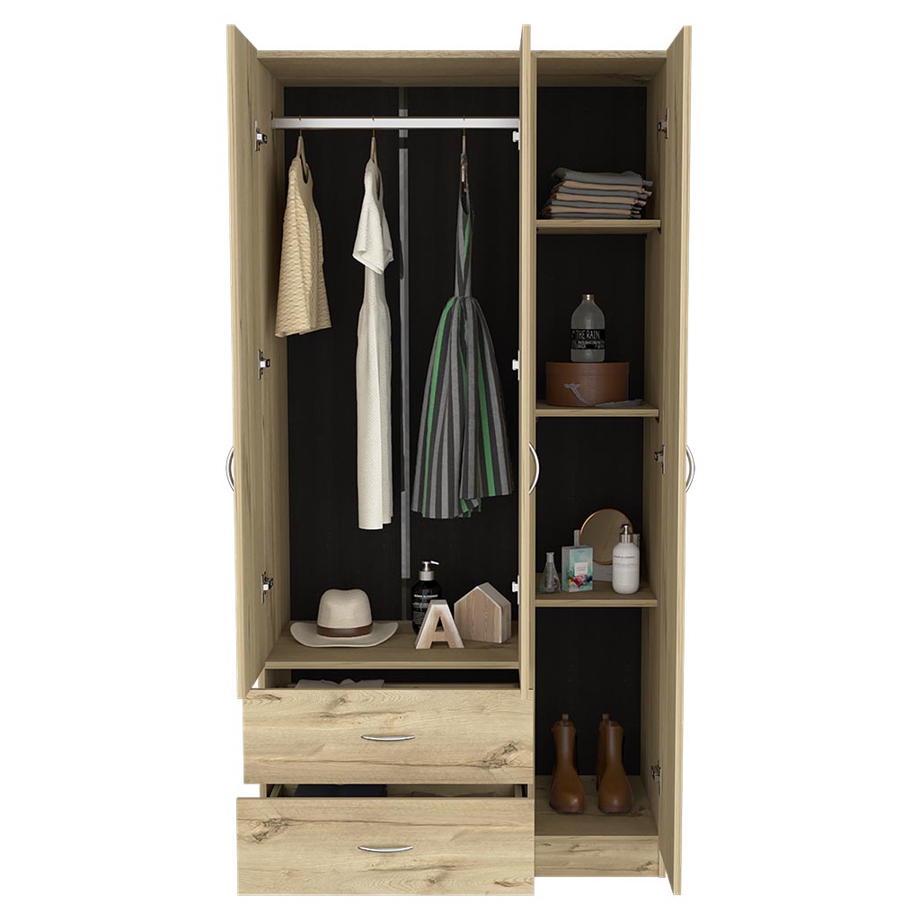 Three Door Armoire Clark, Bedroom, Light Oak Black Light Oak Particle Board Engineered Wood