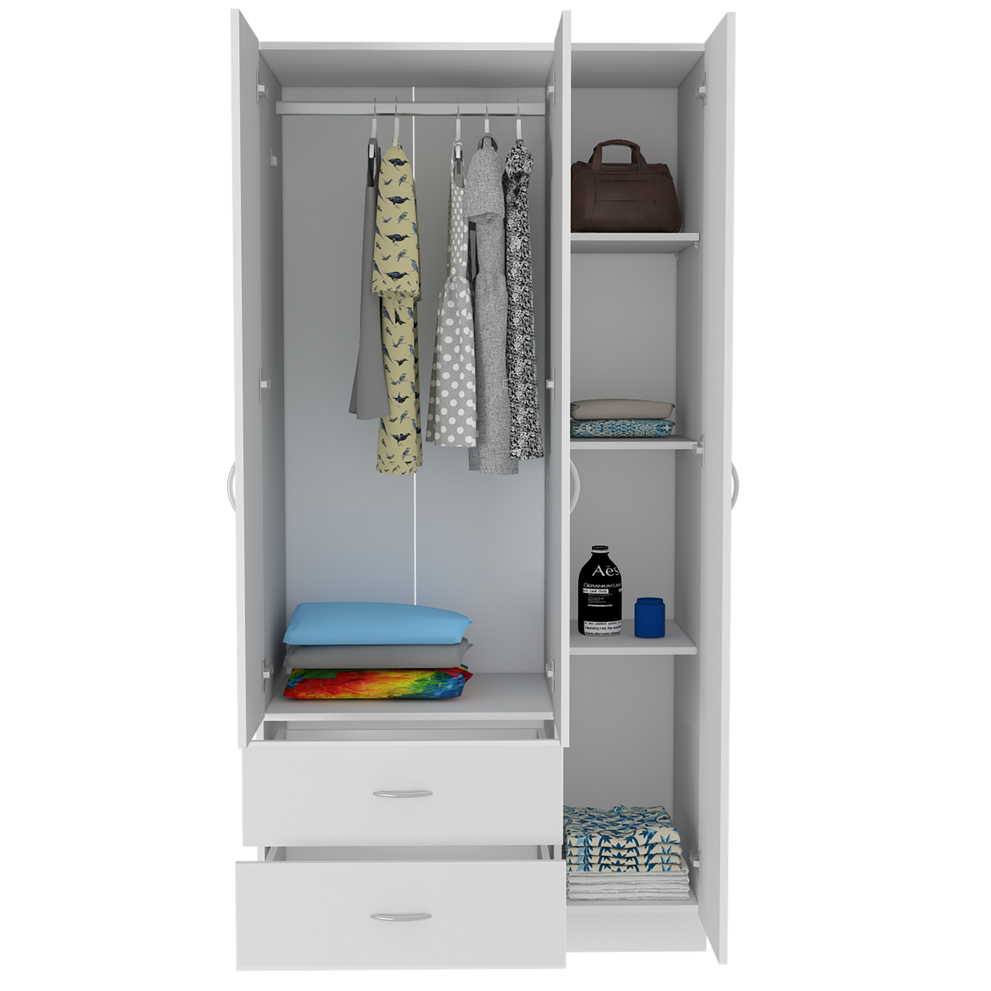 Three Door Armoire Clark, Bedroom, White White Particle Board Engineered Wood