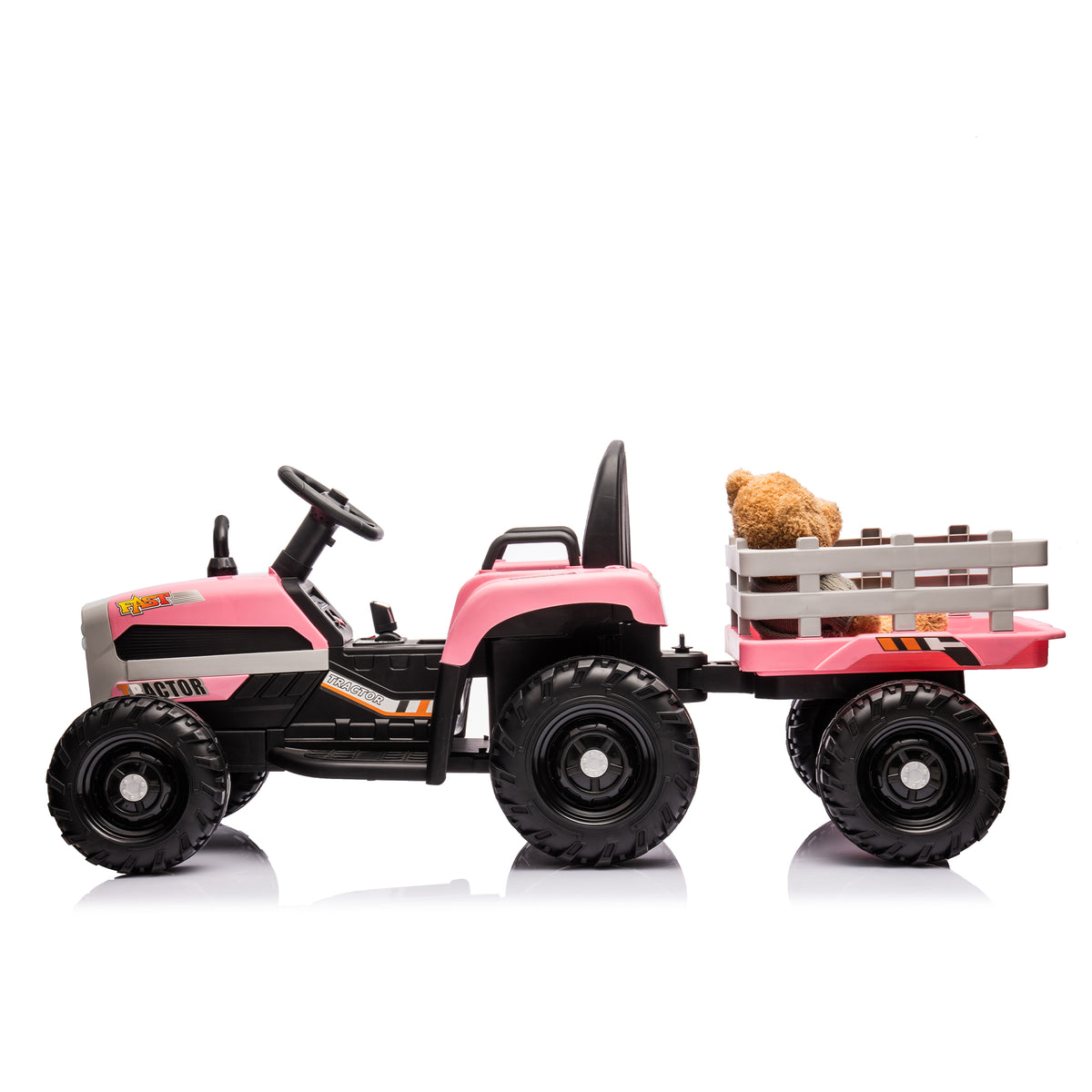Ride On Tractor With Trailer,12V Battery Powered Electric Tractor Toy W Remote Control,Electric Car For Kids,Three Speed Adjustable,Power Display, Usb,Mp3 ,Bluetooth,Led Light,Two Point Safety Belt Pink Plastic