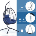 Egg Chair With Stand Indoor Outdoor Swing Chair Patio Wicker Hanging Egg Chair Hanging Basket Chair Hammock Chair With Stand For Bedroom Living Room Balcony Yes Complete Patio Set Navy Blue Water