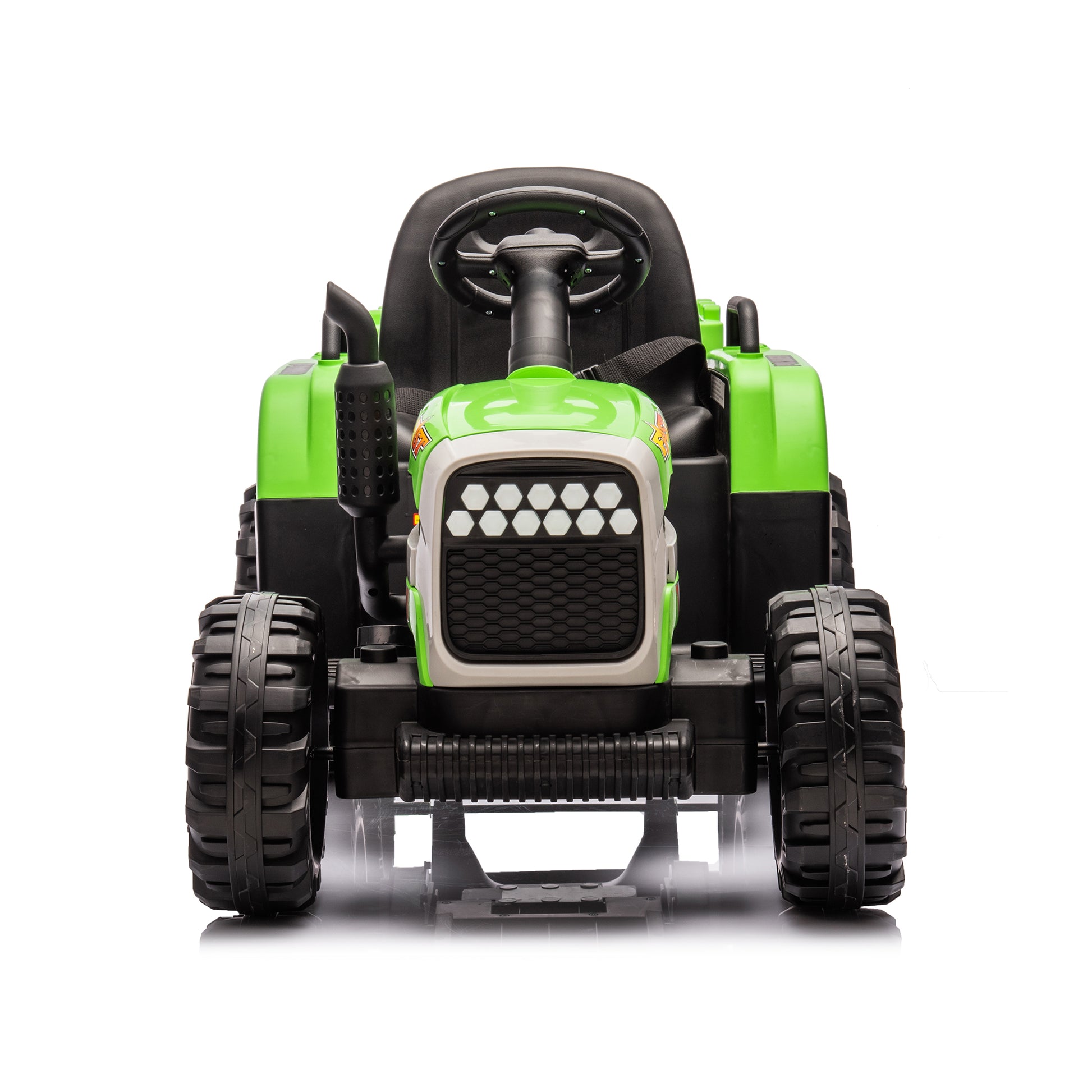 Ride On Tractor2.0 With Trailer,24V Battery Powered Electric Tractor Toy, 200W*2Motor 1.86 4.97Mph Remote Control,Electric Car For Kids,Three Speed Adjustable,Usb,Mp3 ,Bluetooth,Led Light, Safety Belt Green Plastic