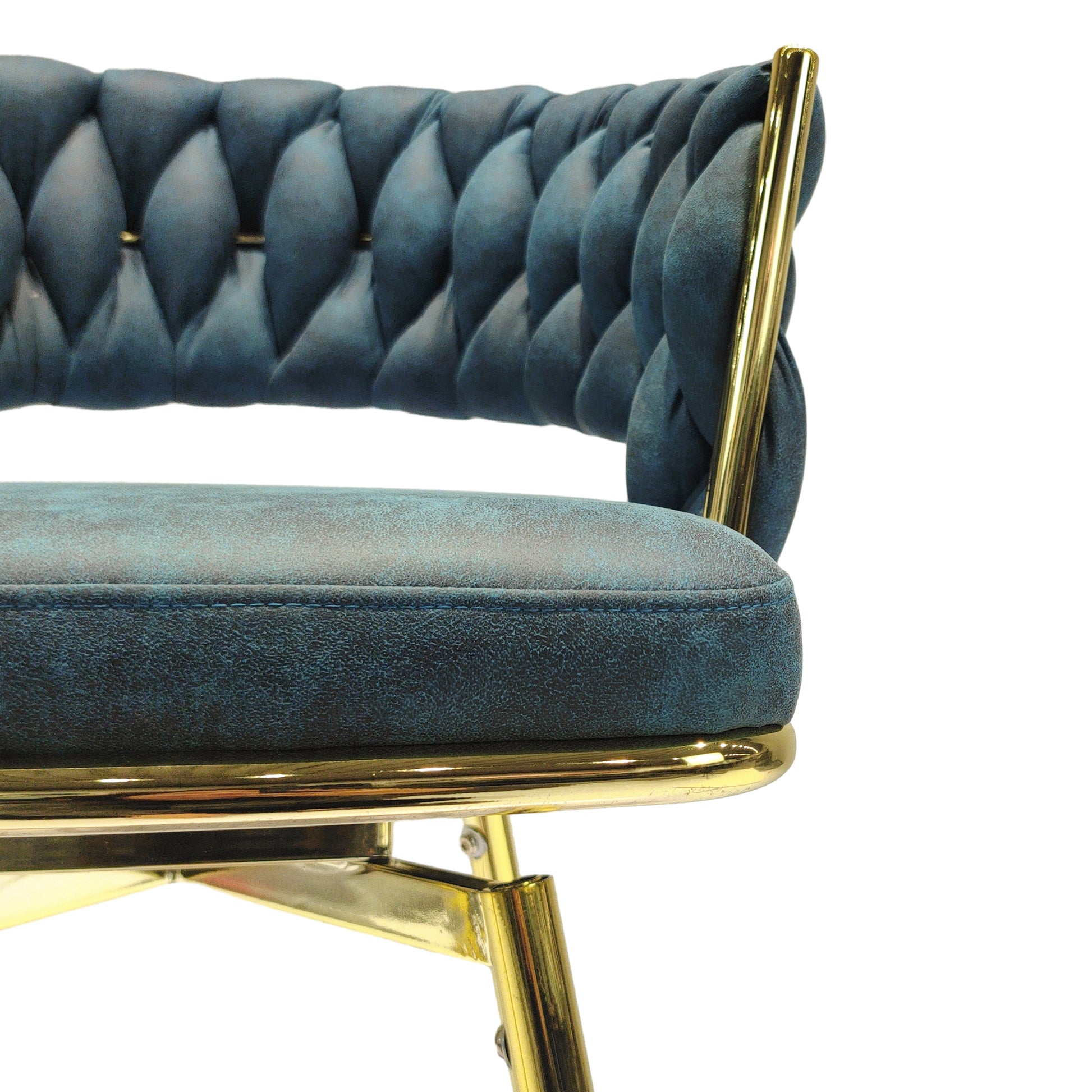 Bar Chair Suede Woven Bar Stool Set Of 4,Golden Legs Barstools No Adjustable Kitchen Island Chairs,360 Swivel Bar Stools Upholstered Bar Chair Counter Stool Arm Chairs With Back Footrest, Blue Metal Blue Kitchen Dining Chairs Foam Technical Leather