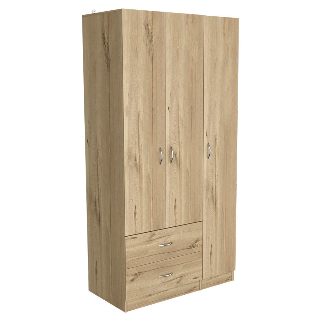 Three Door Armoire Clark, Bedroom, Light Oak Black Light Oak Particle Board Engineered Wood