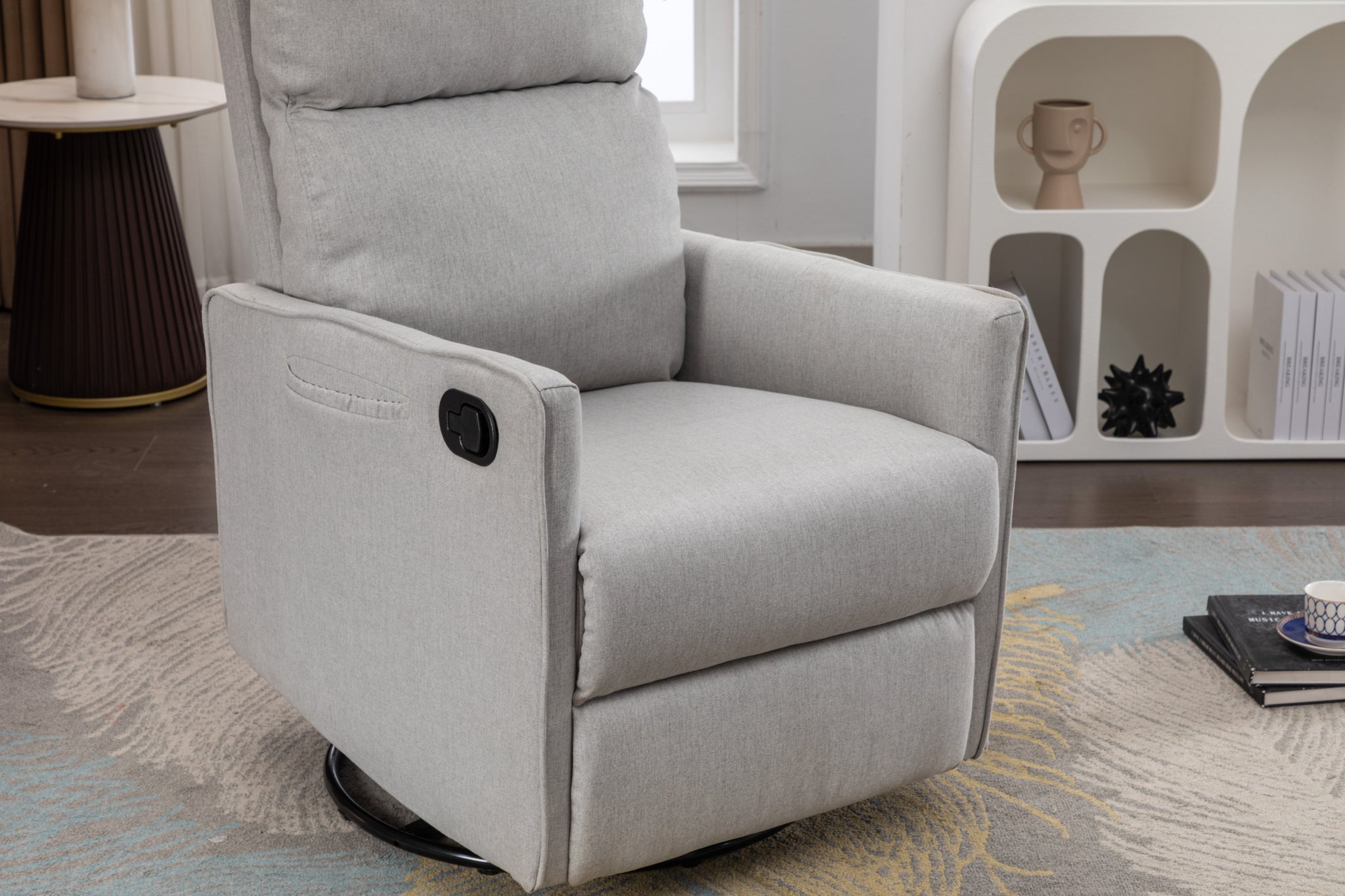 038 Cotton Linen Fabric Swivel Rocking Chair Glider light gray-cotton-manual-handle-metal-primary