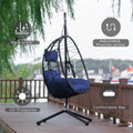 Egg Chair With Stand Indoor Outdoor Swing Chair Patio Wicker Hanging Egg Chair Hanging Basket Chair Hammock Chair With Stand For Bedroom Living Room Balcony Yes Complete Patio Set Navy Blue Water