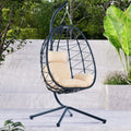 Egg Chair With Stand Indoor Outdoor Swing Chair Patio Wicker Hanging Egg Chair Hanging Basket Chair Hammock Chair With Stand For Bedroom Living Room Balcony Yes Sectional Beige Rust Resistant Frame Water Resistant Cushion Garden & Outdoor American Design